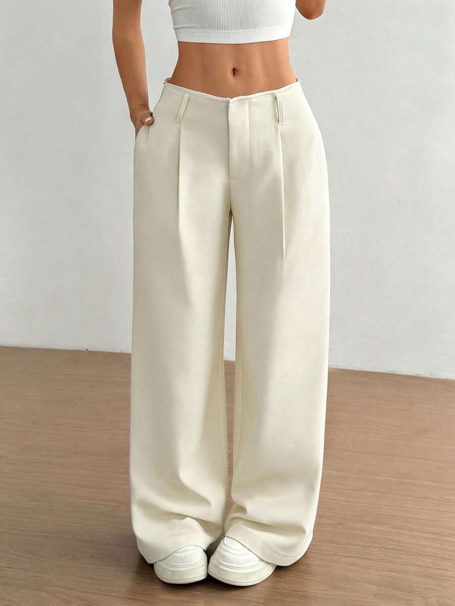 cream white straight leg tailored trousers