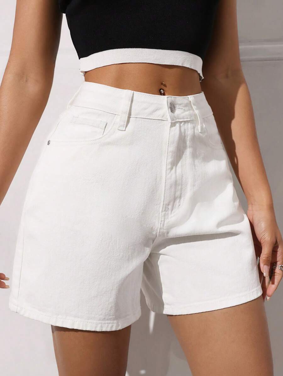 high waisted white denim shorts