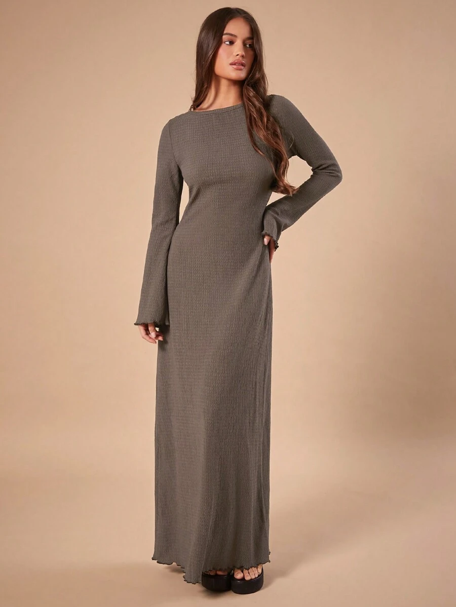 solid color long sleeve casual maxi dress
