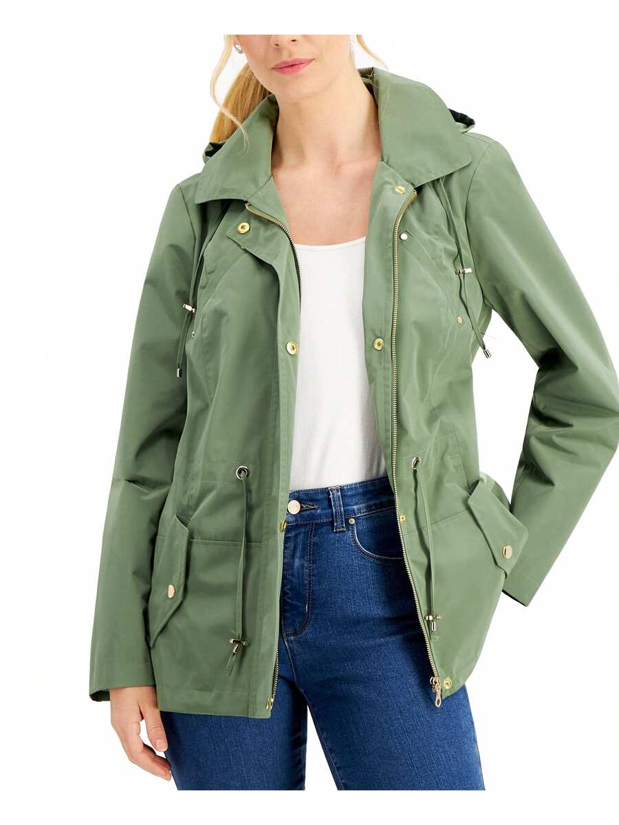 olive green water resistant hooded anorak jacket