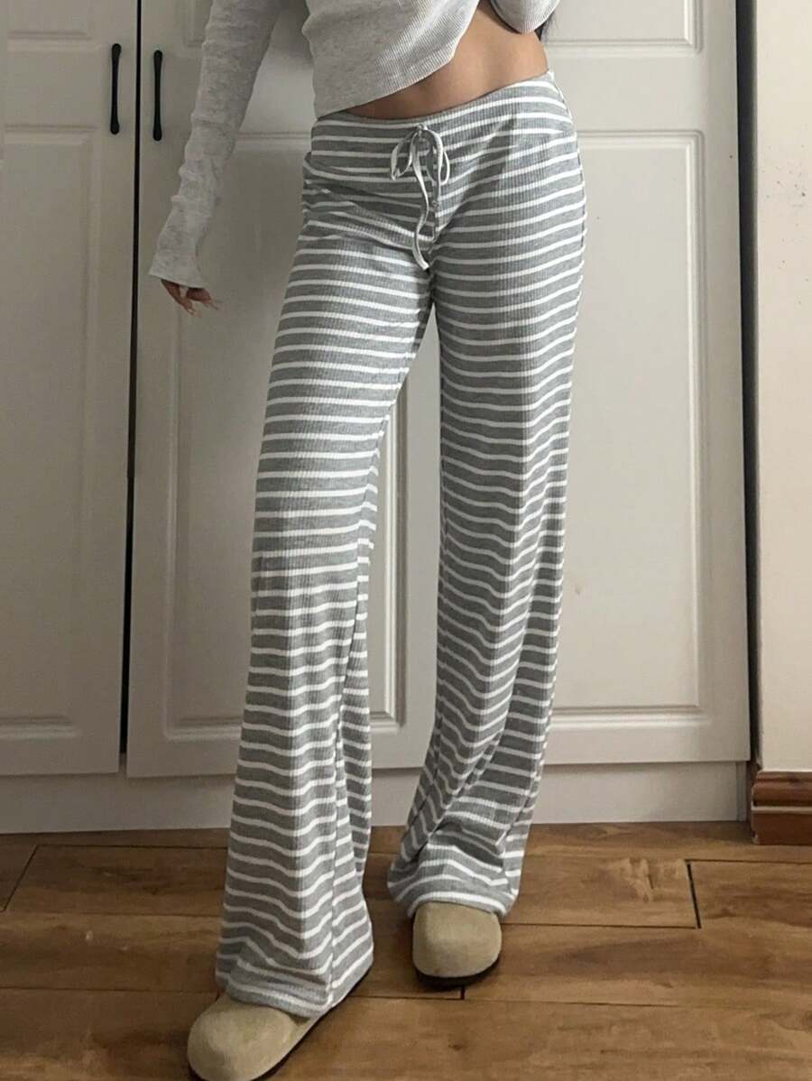 striped brushed drawstring loose yoga pants