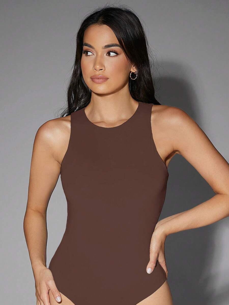 silquee women's solid color slim fit versatile daily wear bodysuit