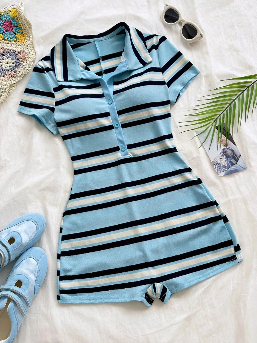 light blue striped polo playsuit