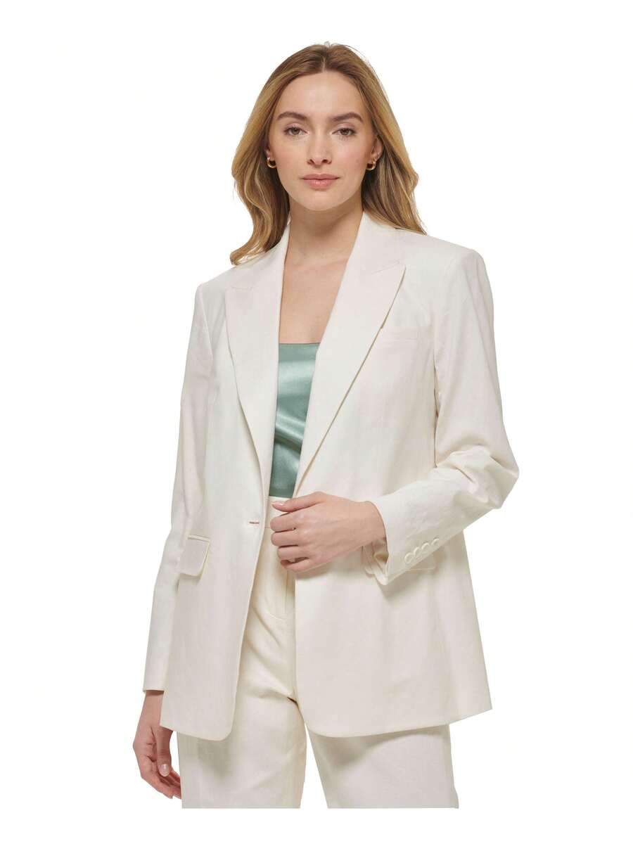 calvin klein women's x-fit single button linen blend blazer