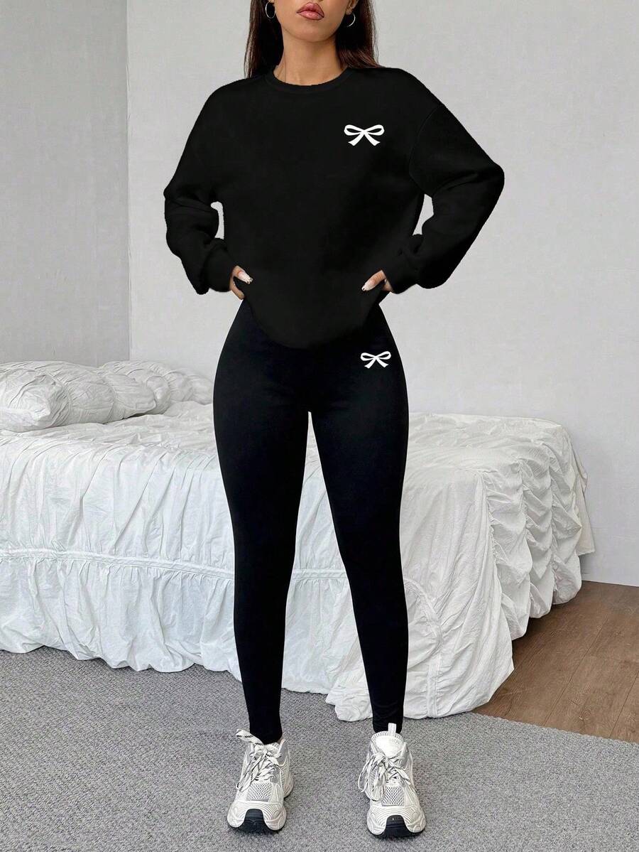 black graphic bow logo crew neck sweatshirt