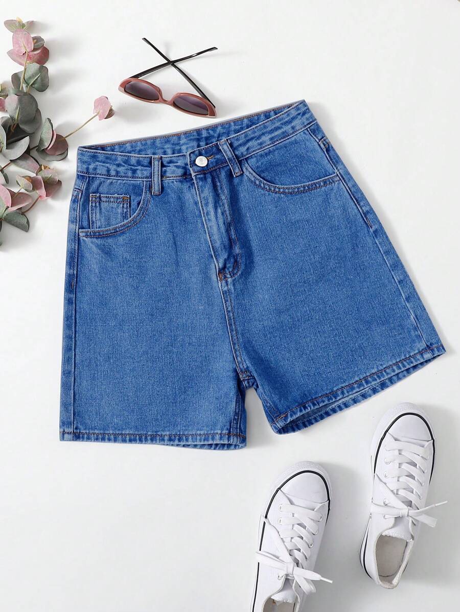 classic blue denim high-waisted shorts