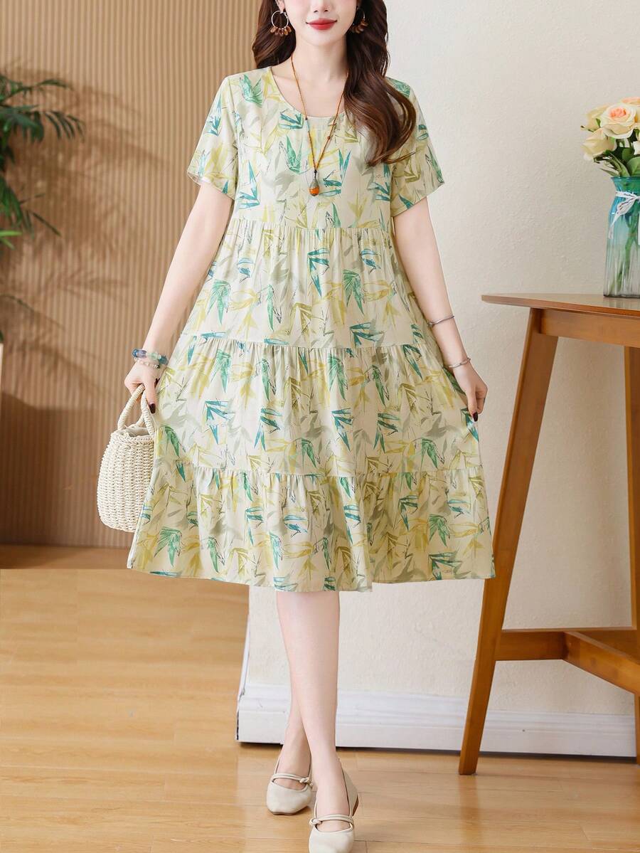 casual loose printed midi bohemian dress