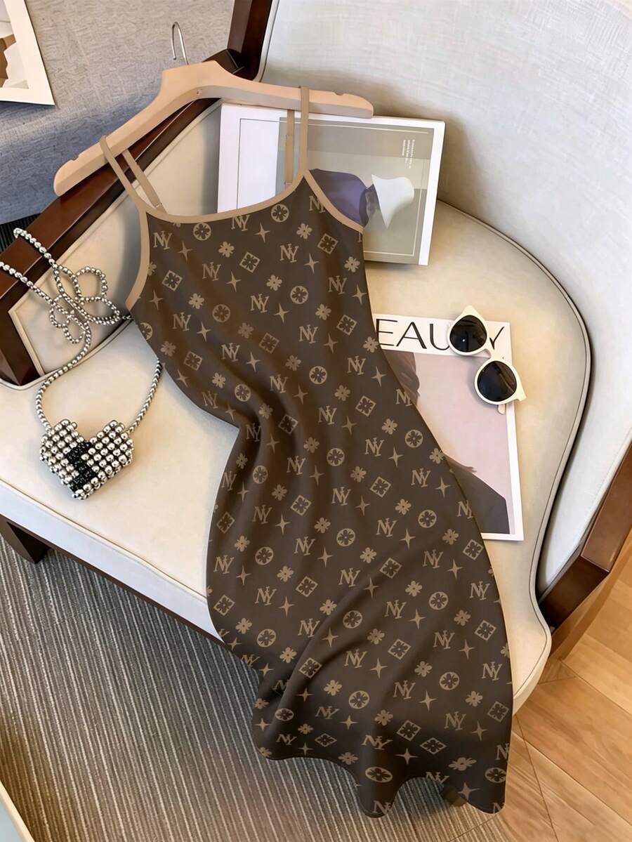 vintage floral print adjustable strap midi dress