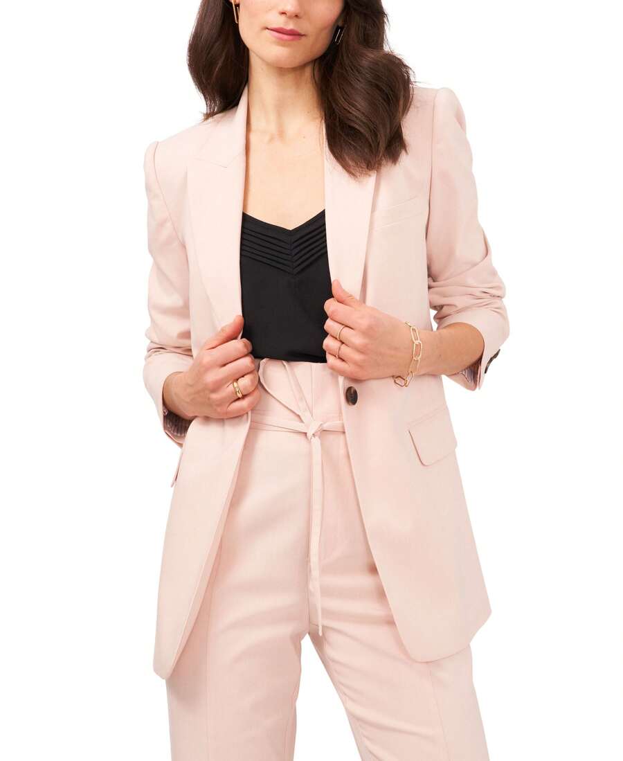 single button relaxed blush pink blazer