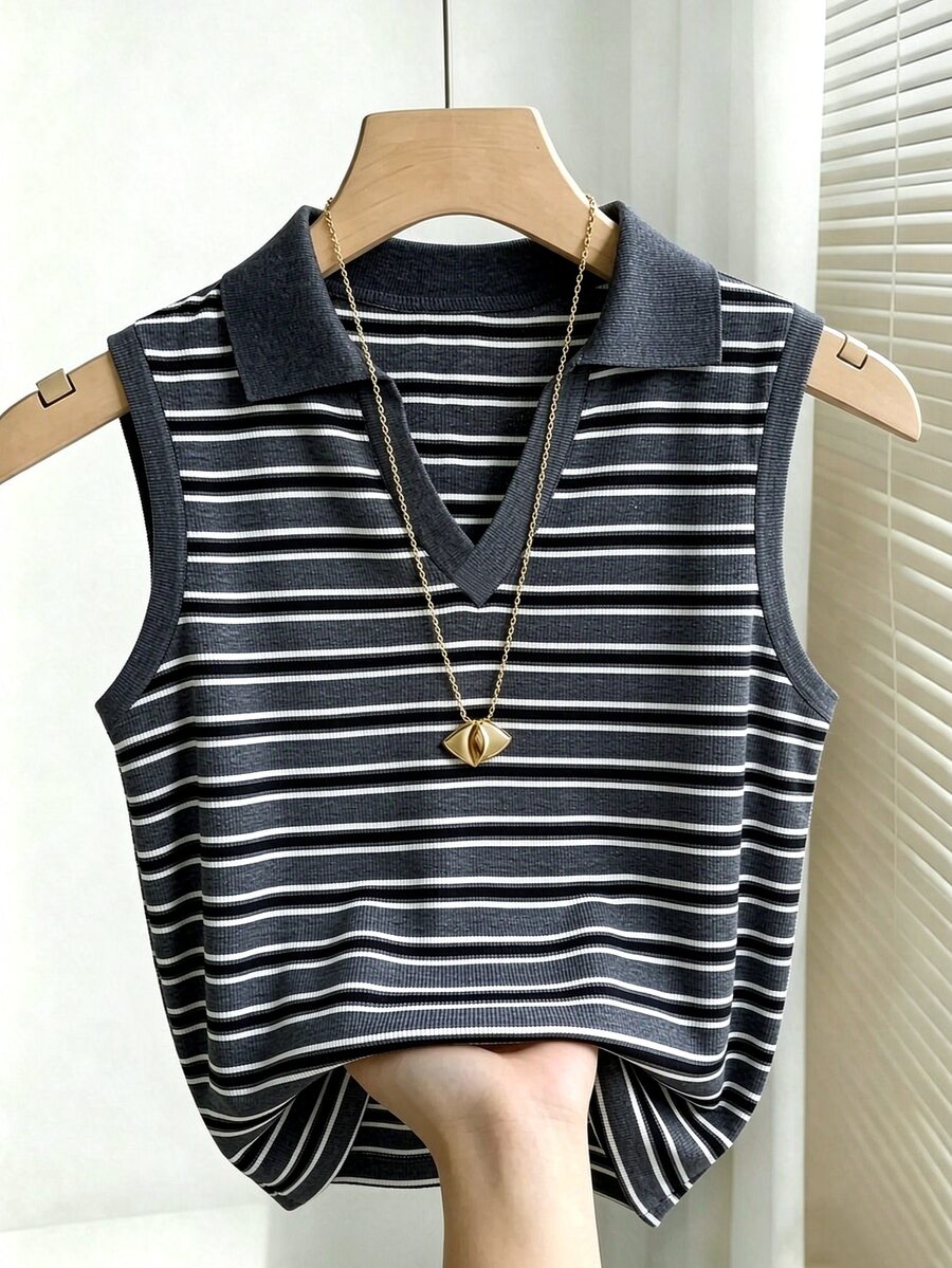 striped collared knit vest