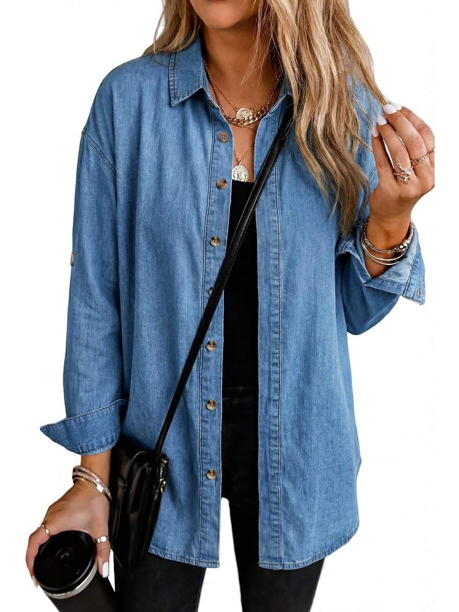 light wash denim button down shirt