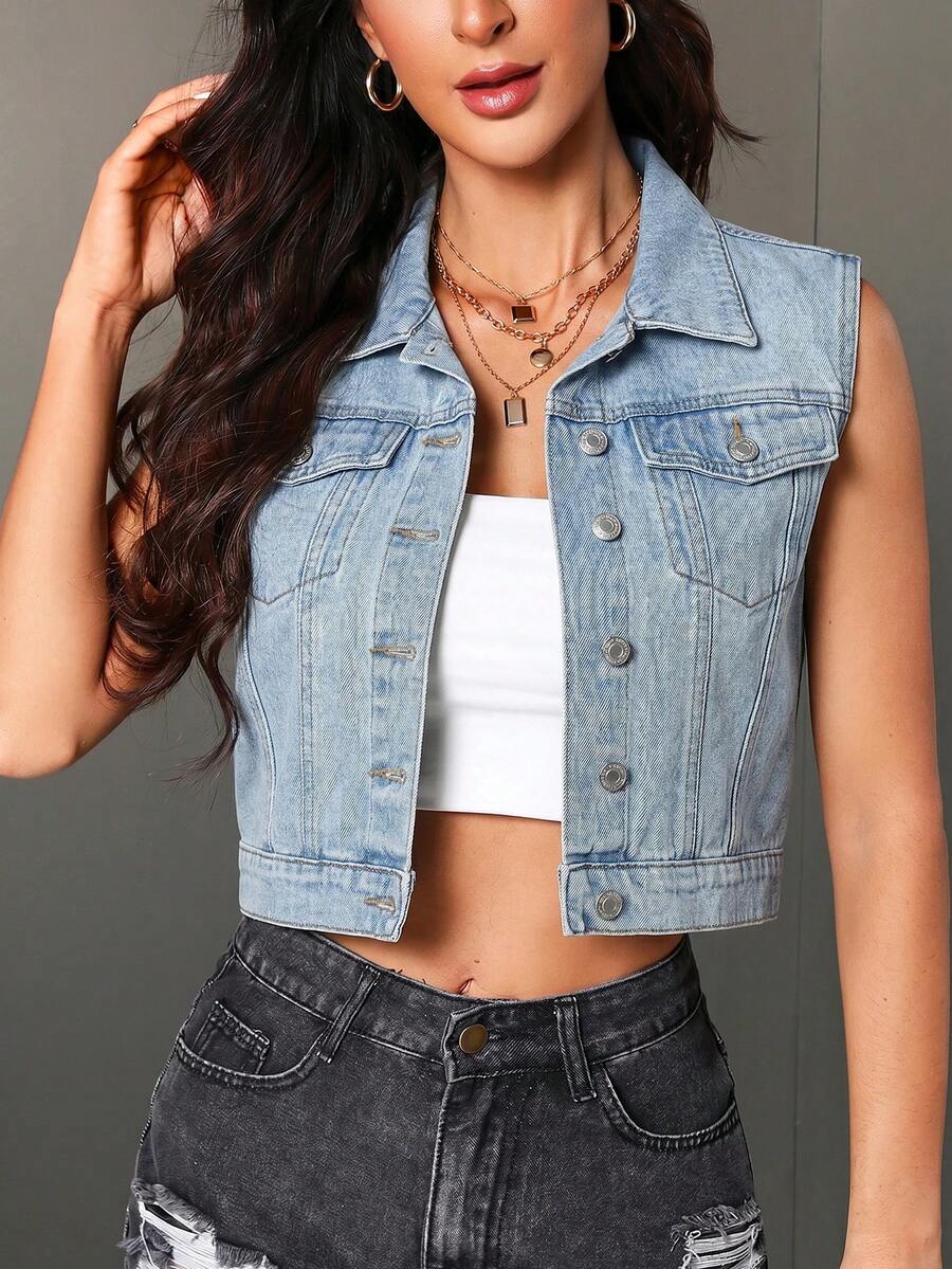 light wash denim cropped sleeveless vest
