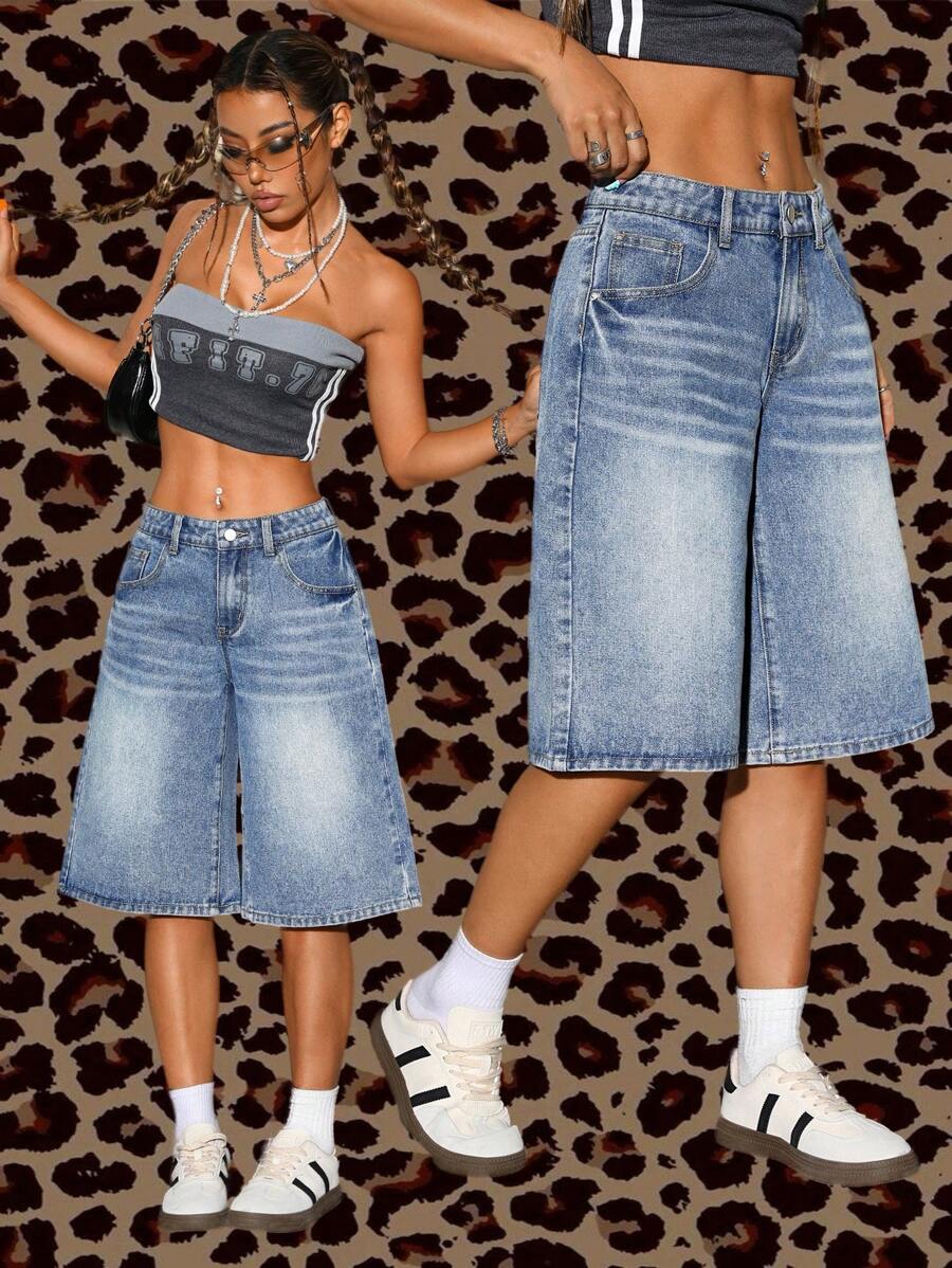 light wash denim bermuda shorts