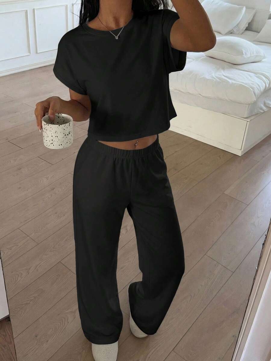 black knit minimalist casual lounge pants