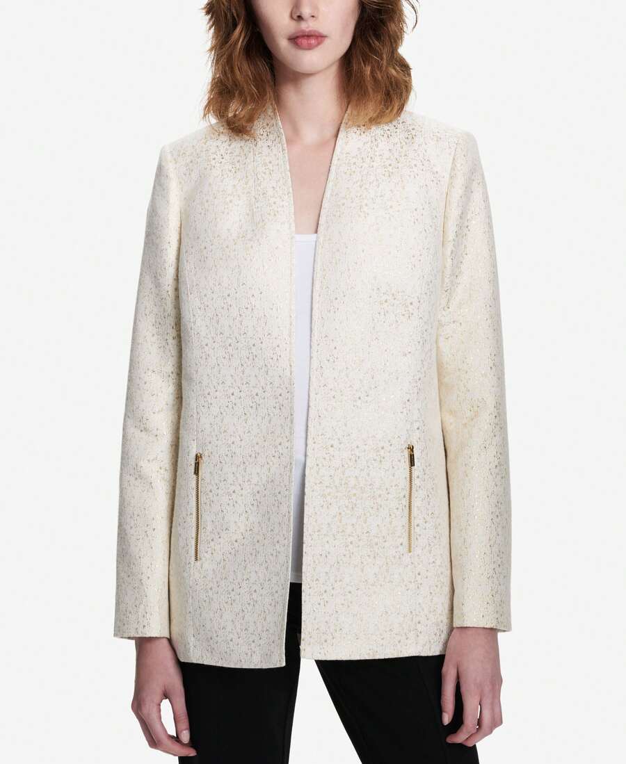 metallic cream open front blazer