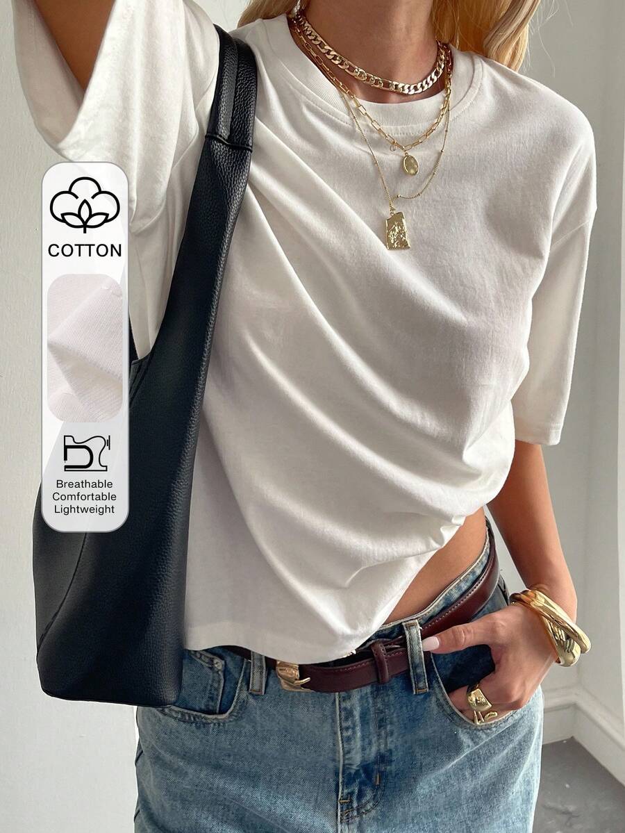 loose casual round neck basic white t-shirt
