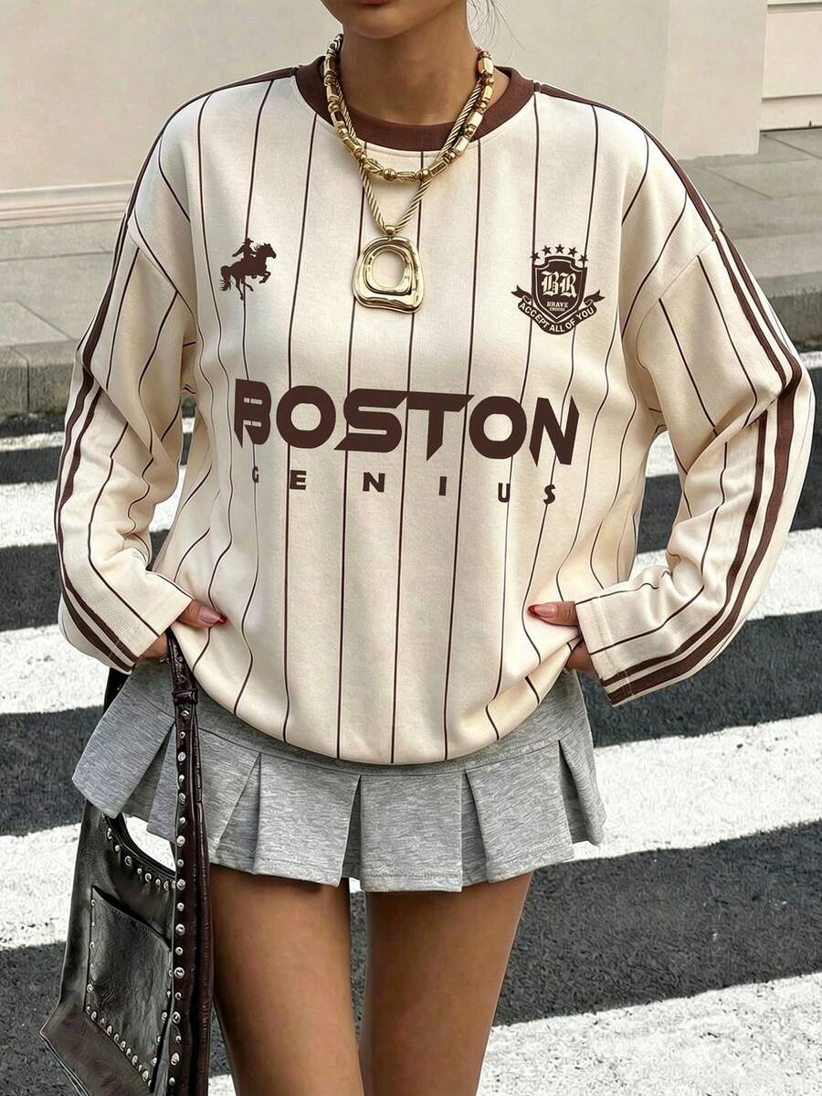brown striped casual sporty autumn sweatshirt