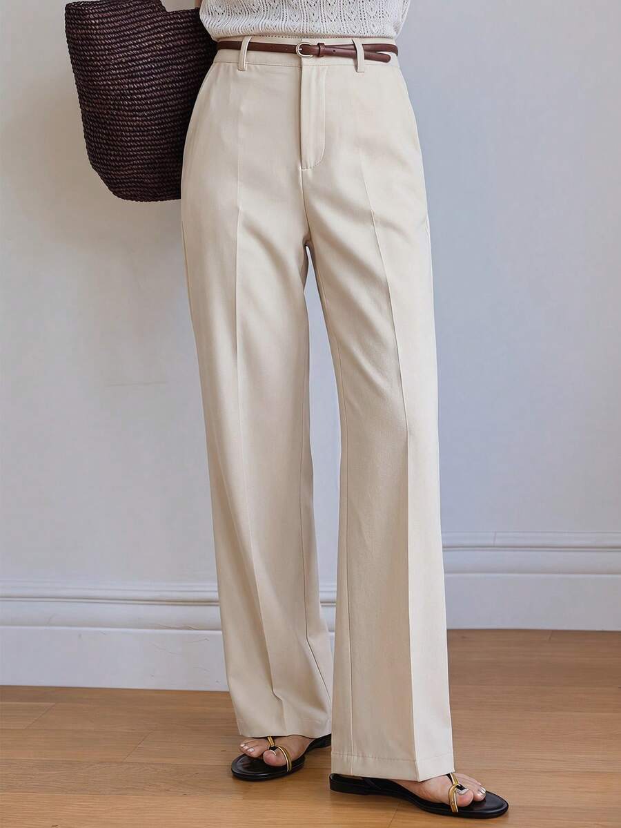 dazy-less business casual plain press crease regular fit pants