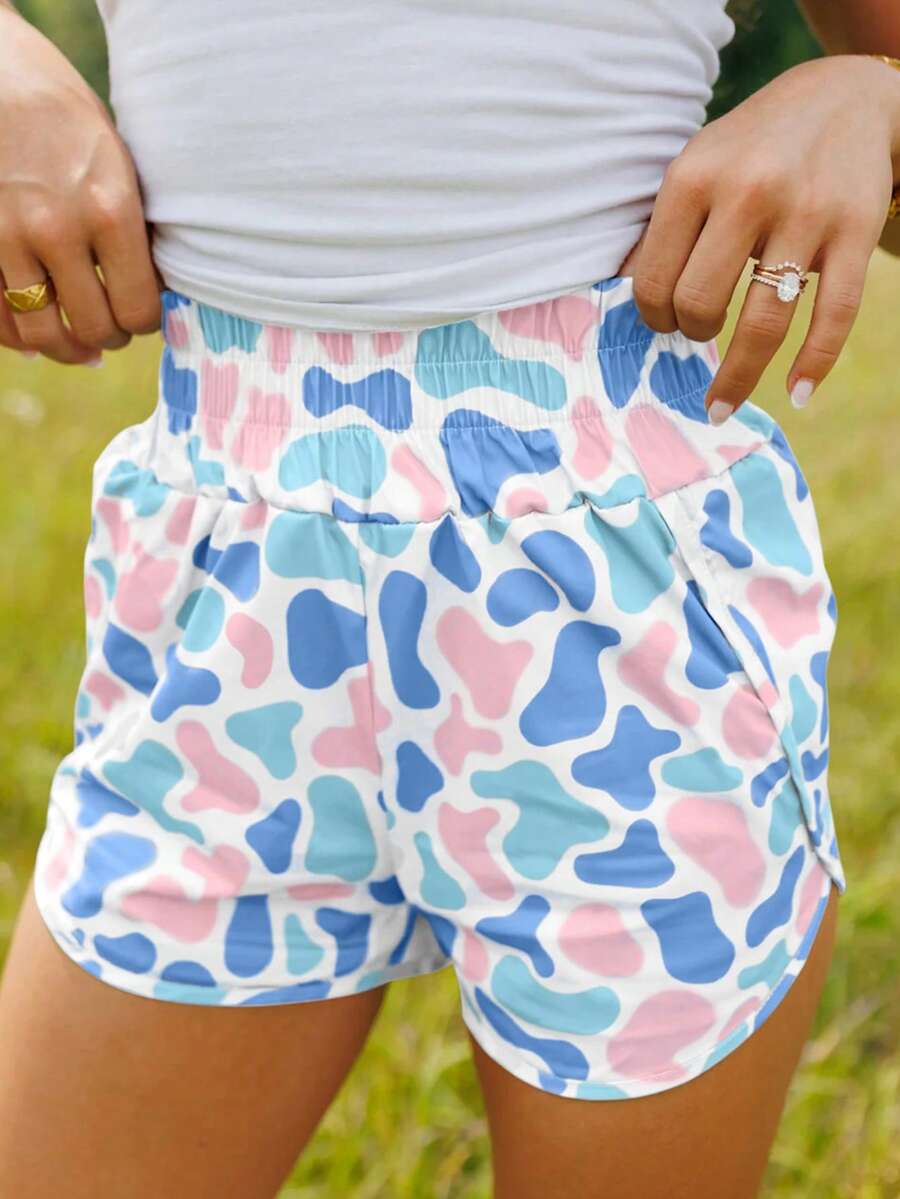 blue camouflage high waist athletic shorts