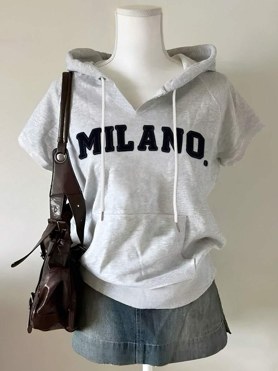 lalippa women's casual letter print hooded t-shirt