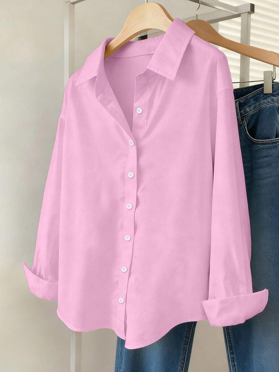 pink drop shoulder long sleeve casual shirt