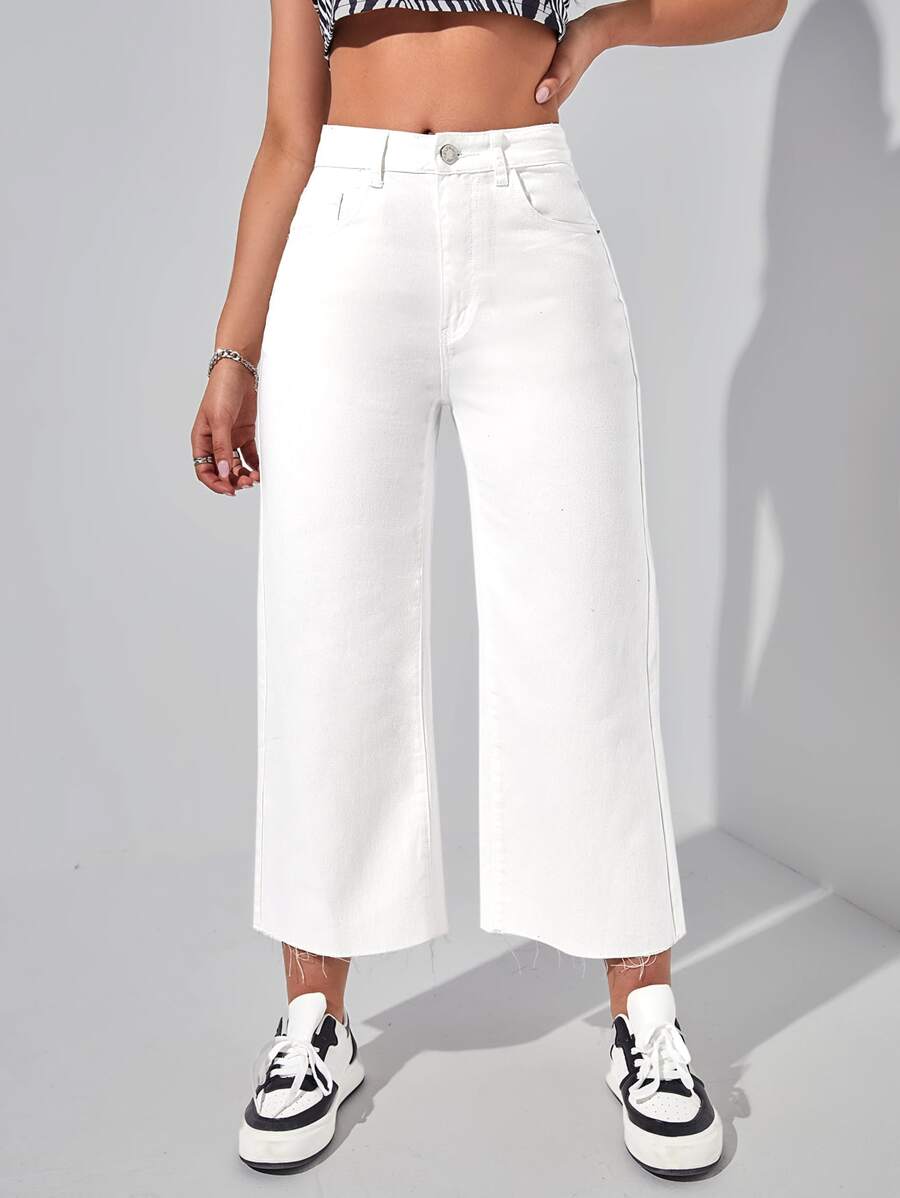 raw cut wide leg white denim jeans