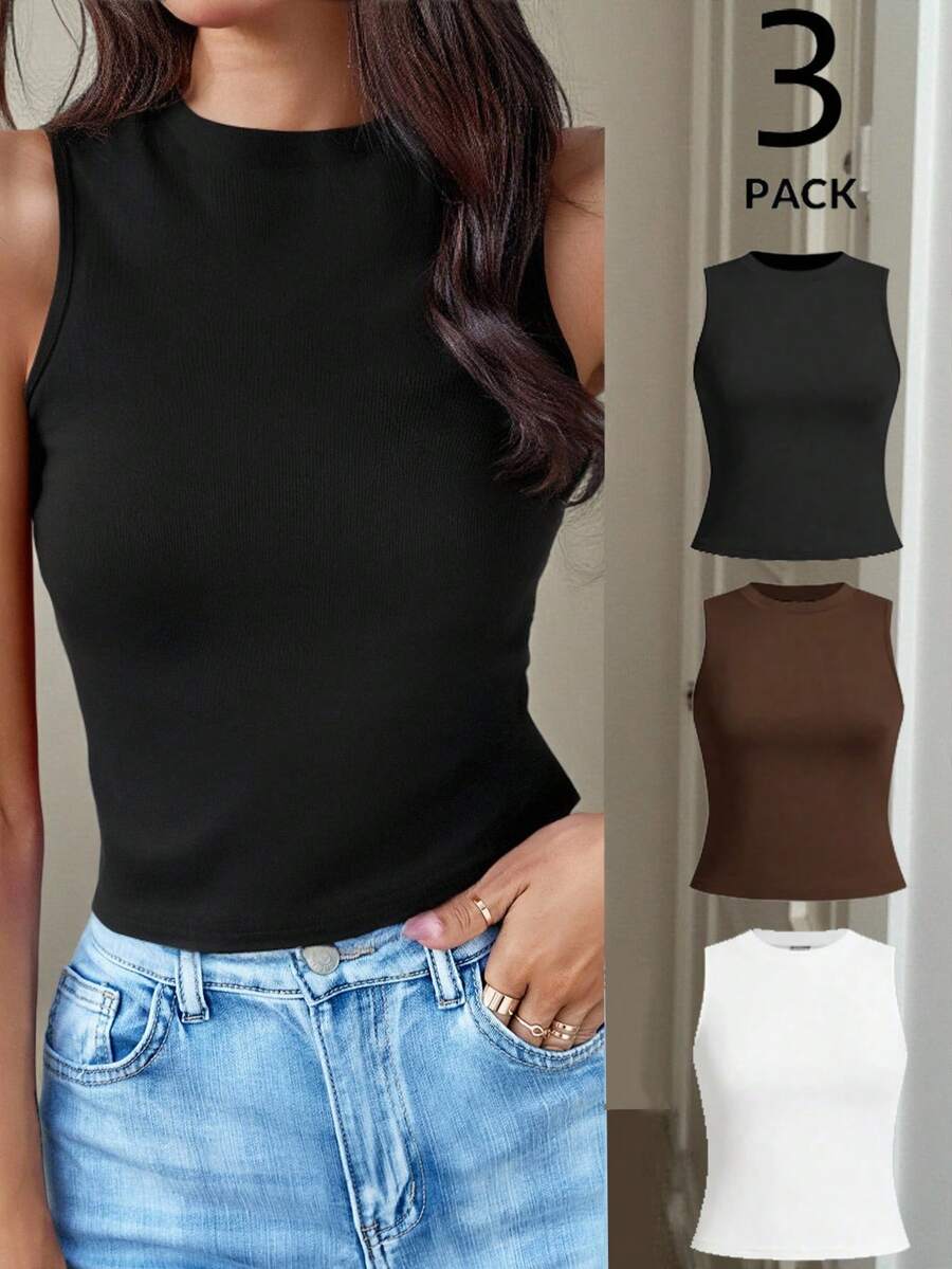 black round neck slim fit camisole top