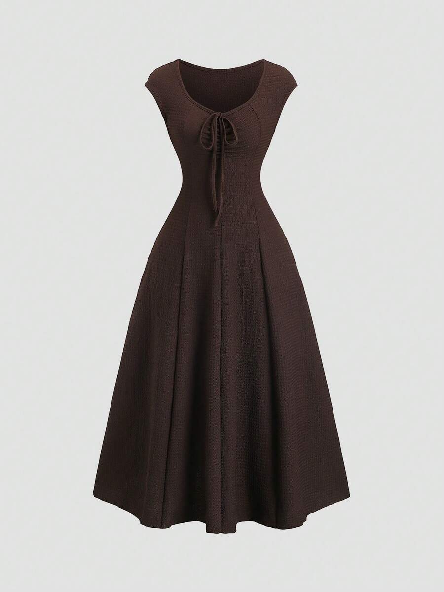 brown cinched waist fitted knit maxi dress