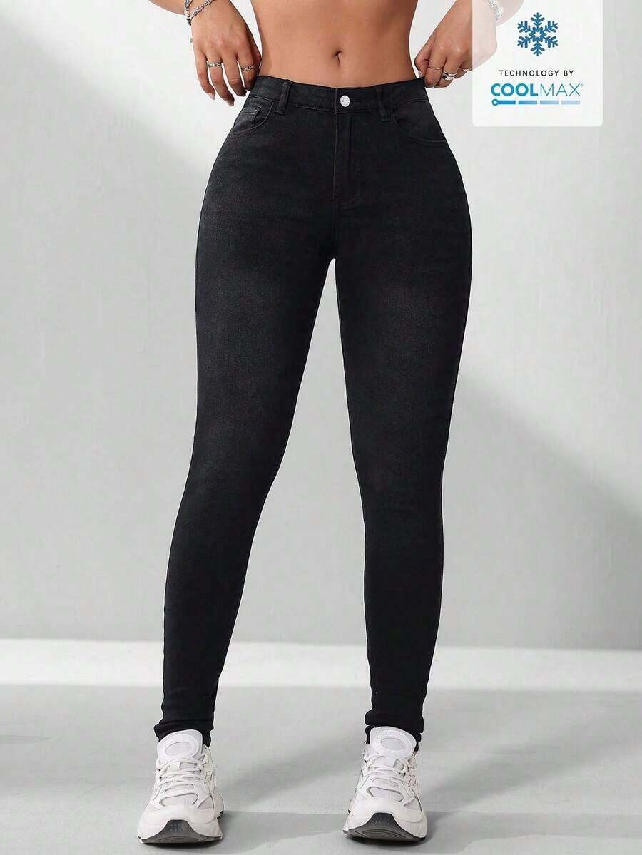 black women's black skinny casual versatile denim jeans