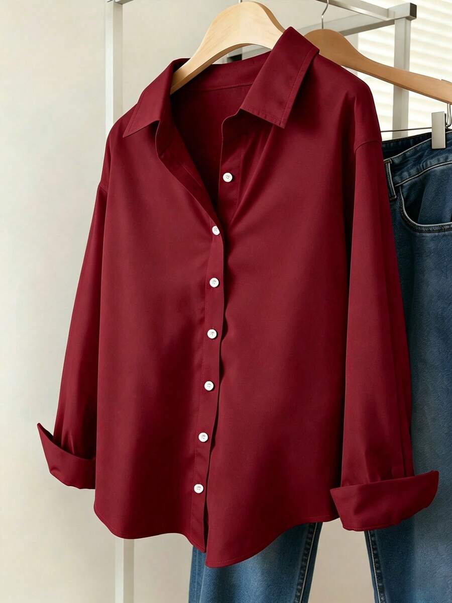 burgundy long sleeve button down shirt
