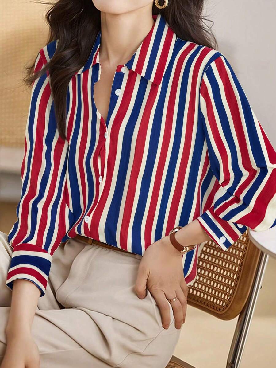 casual striped long sleeve button up shirt