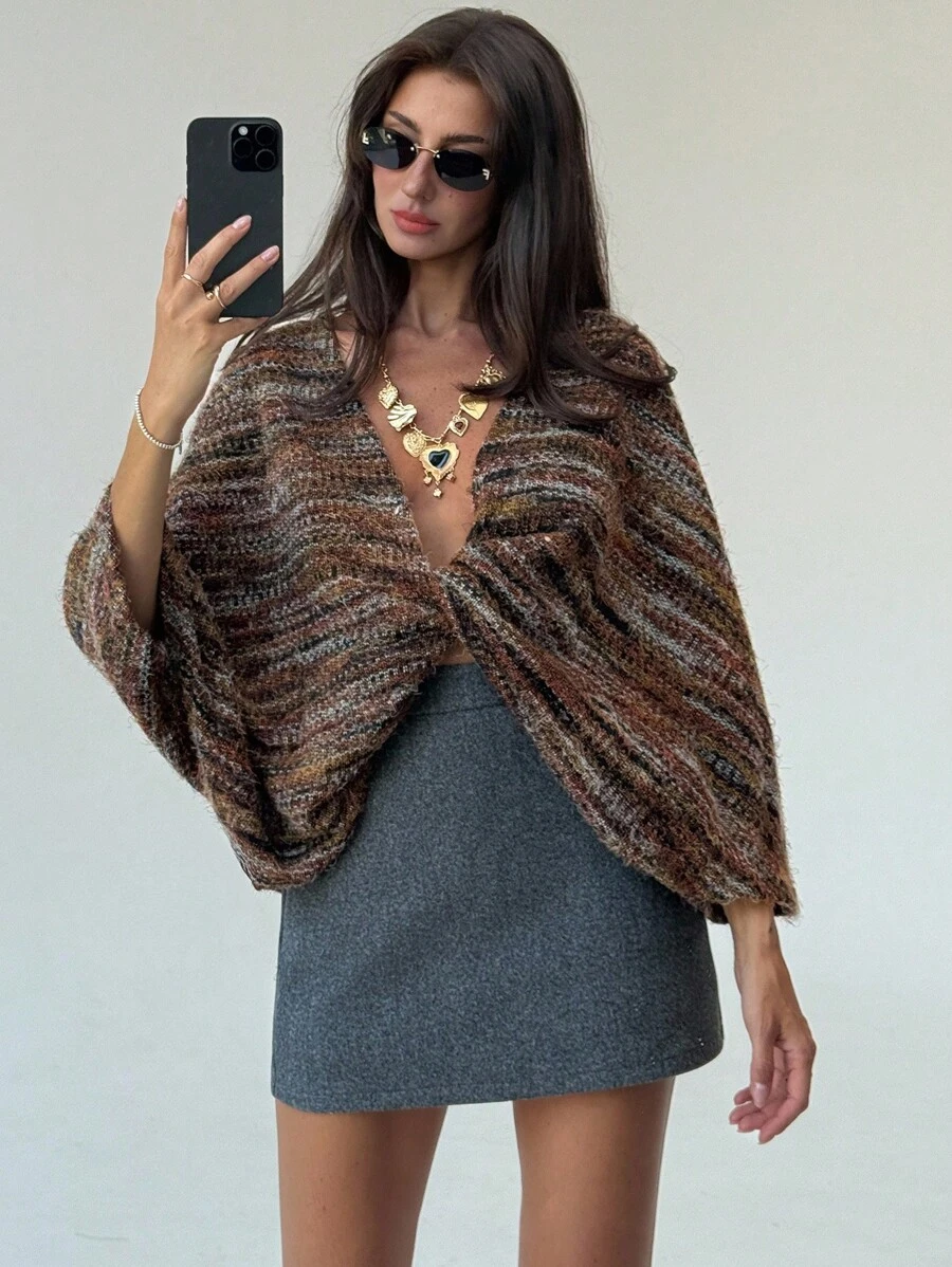 aloruh vintage casual brown stripe twist knot sweater