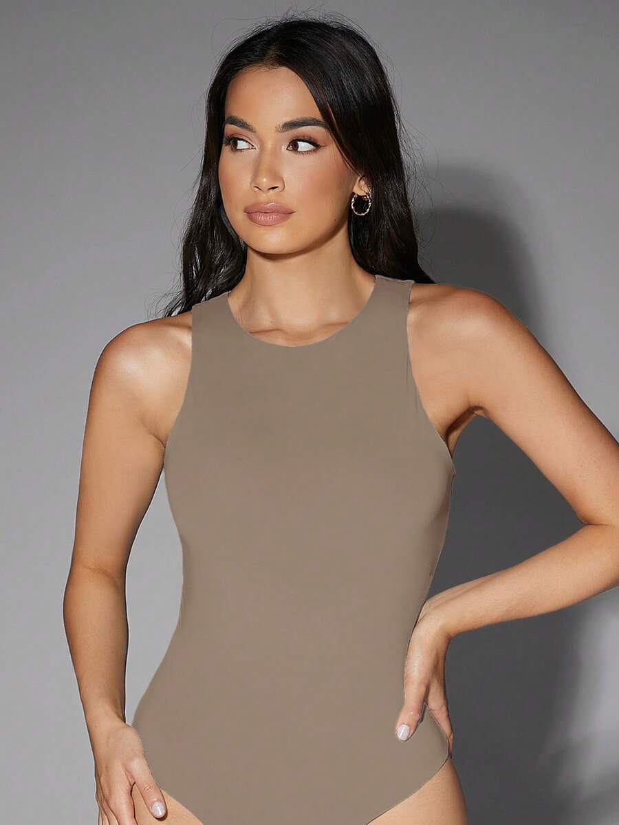 silquee casual versatile solid color sleeveless bodysuit