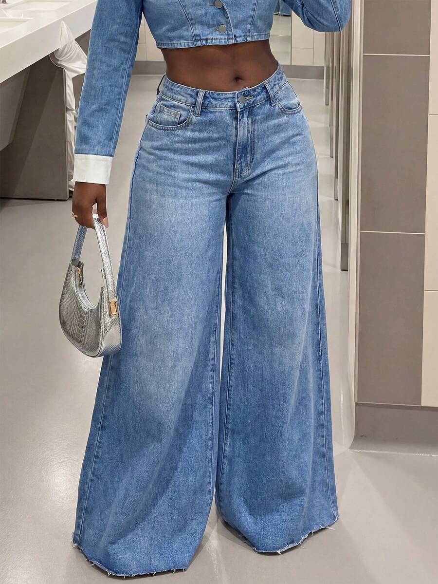 loose wide leg casual denim jeans