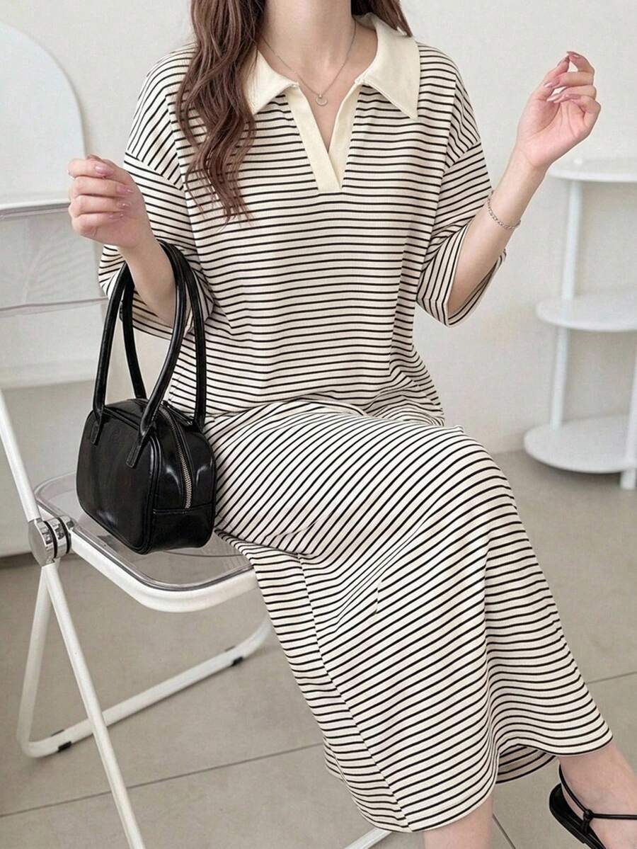 striped casual daily summer long dress