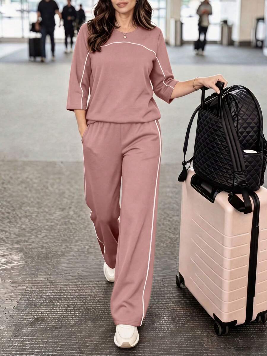 women's casual color block striped lounge set