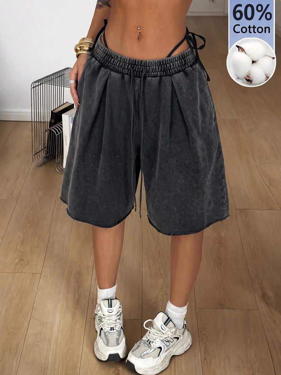 charcoal acid wash loose fit casual sports shorts