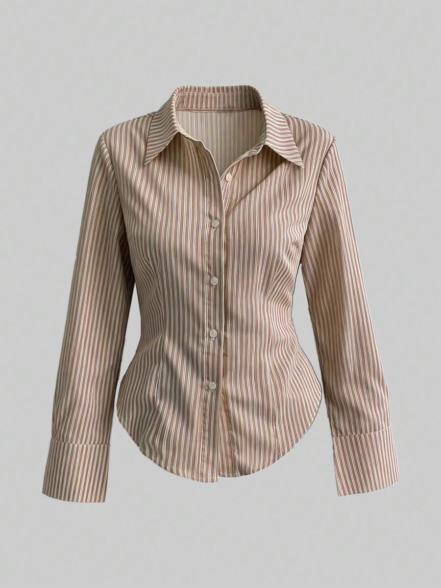 striped long sleeve button-down blouse
