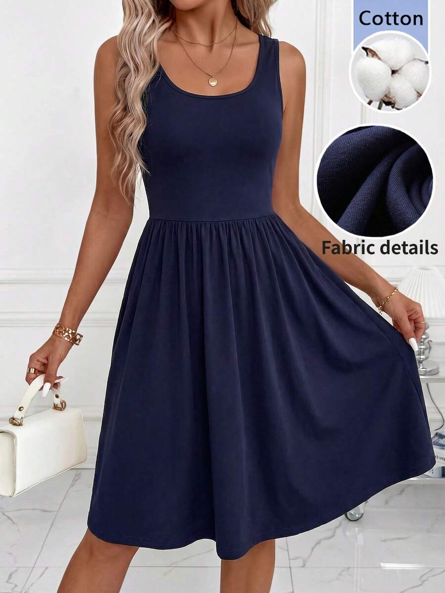 navy blue sleeveless cotton casual everyday dress