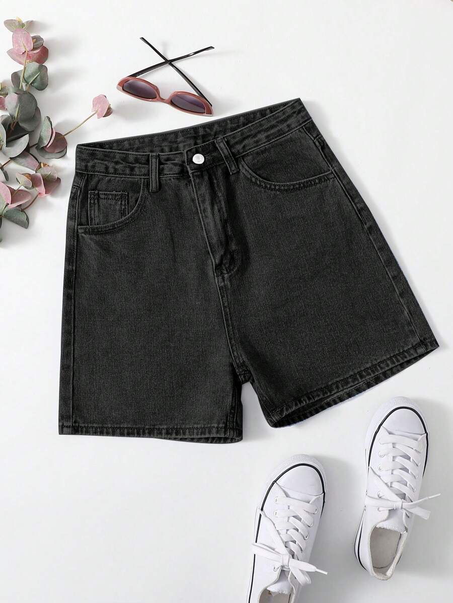 high waisted black denim shorts