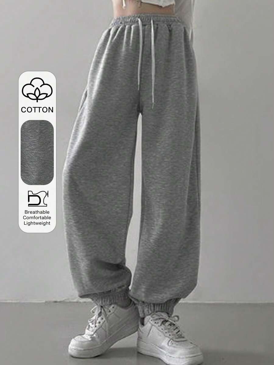 grey drawstring elastic waist jogger sweatpants
