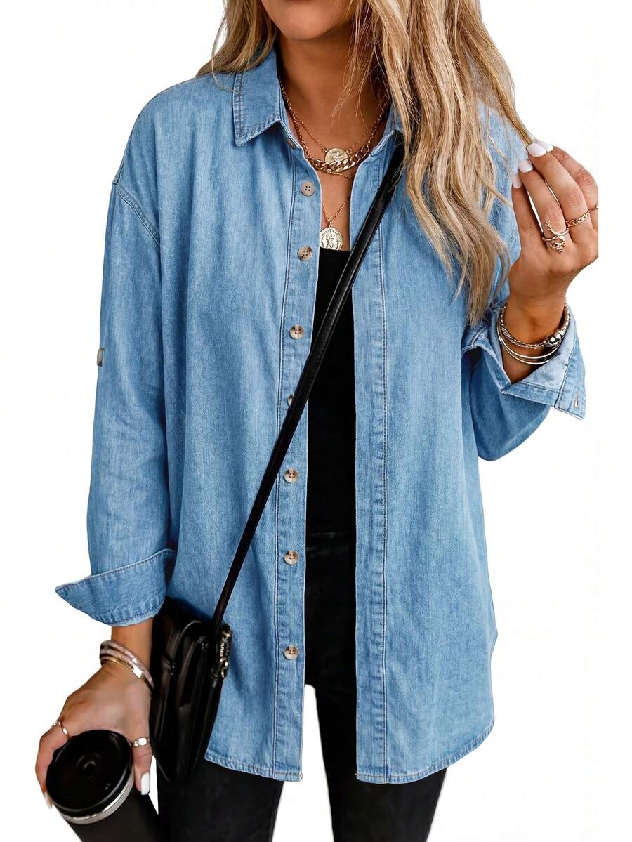 light wash denim button down shirt