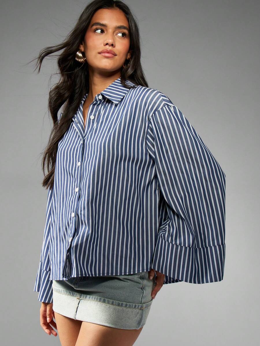 oversized navy and white striped button down shirt