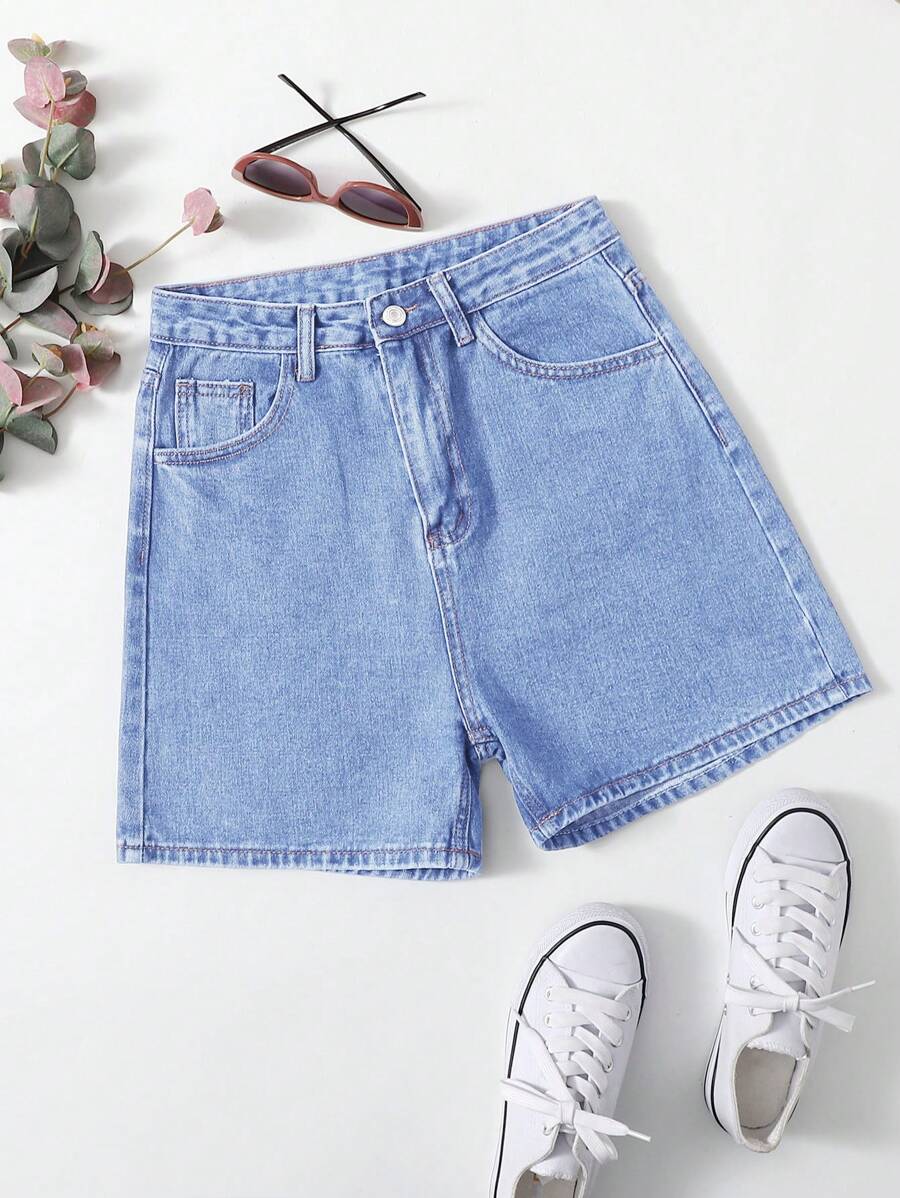 light wash high waisted denim shorts