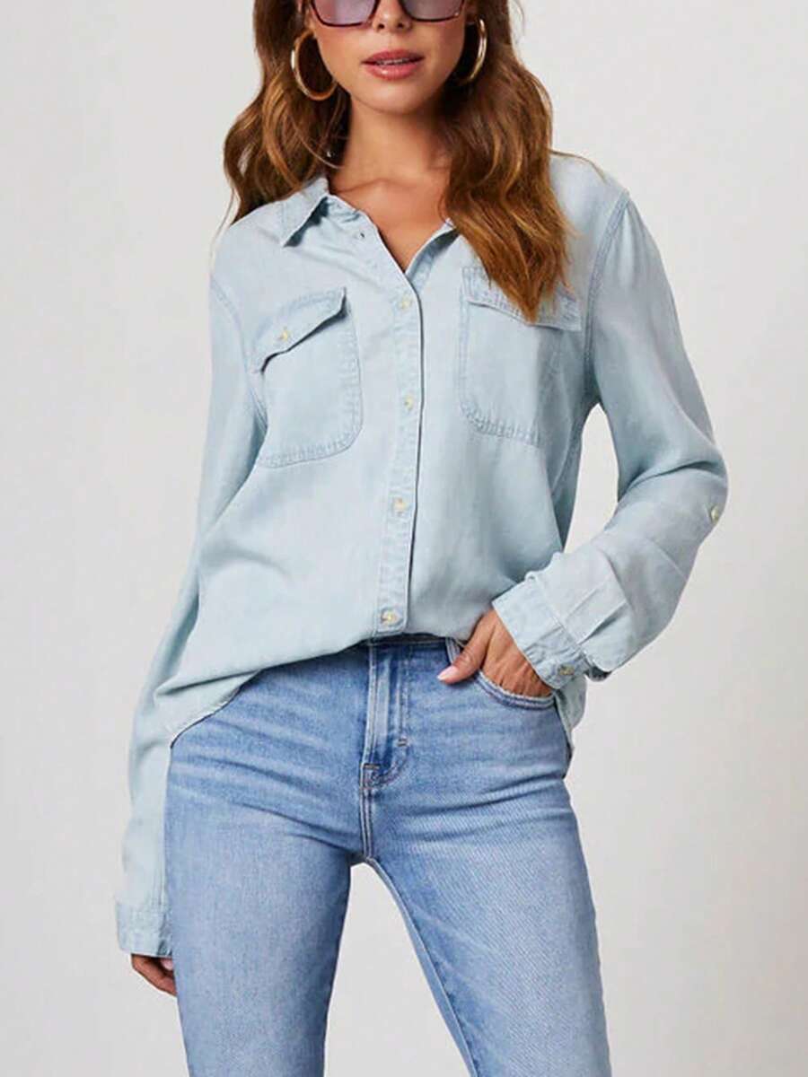 light wash denim button down shirt