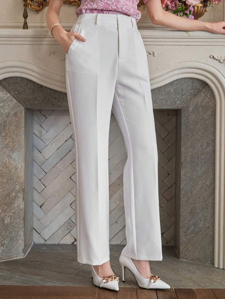 white straight leg business casual dress pants
