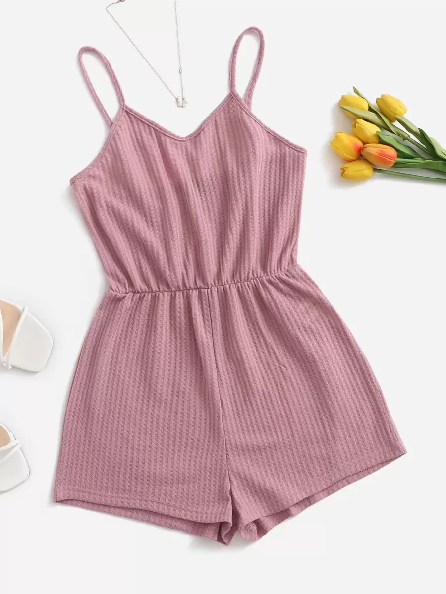 dusty pink ribbed knit playsuit