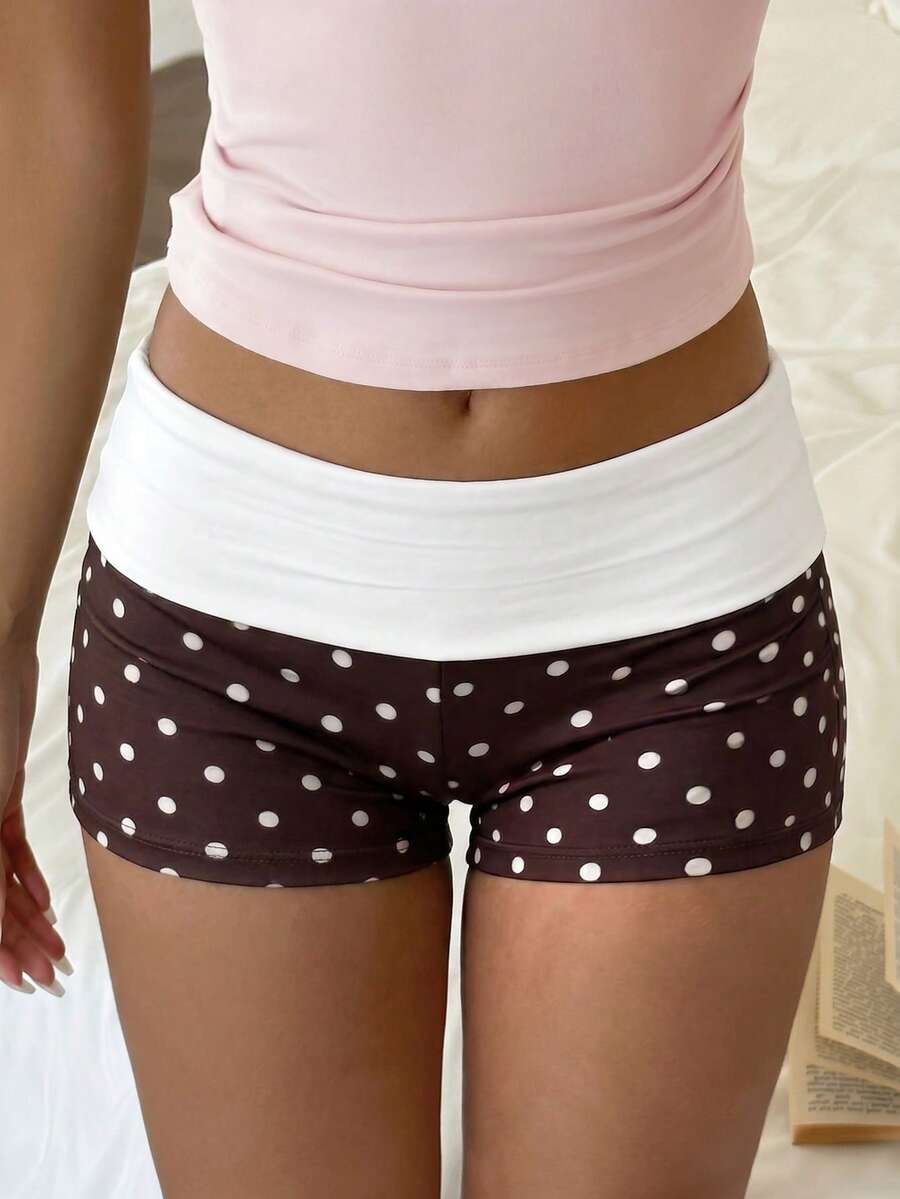 polka dot foldover waist slim shorts