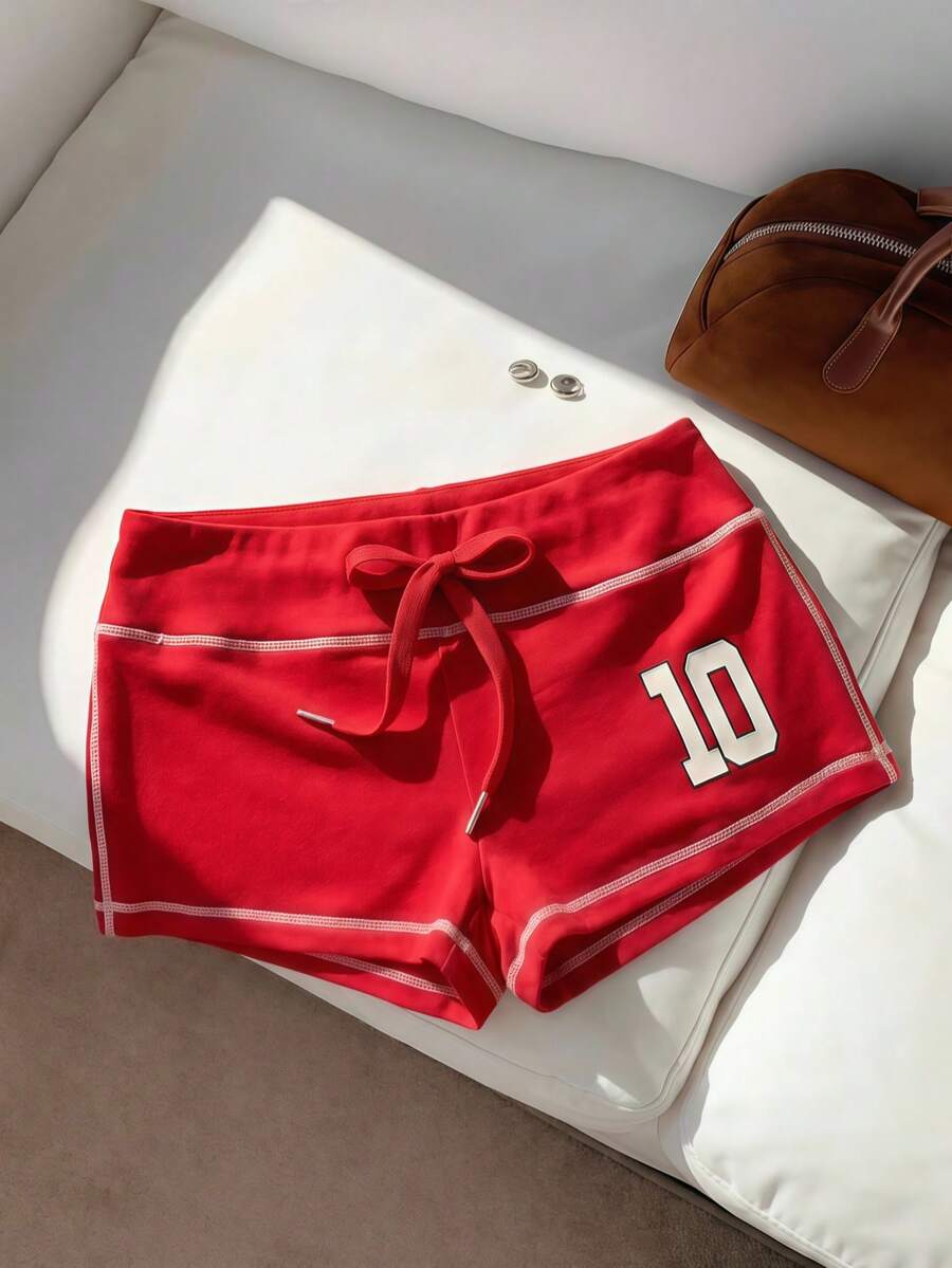red and white contrast stitch athletic shorts