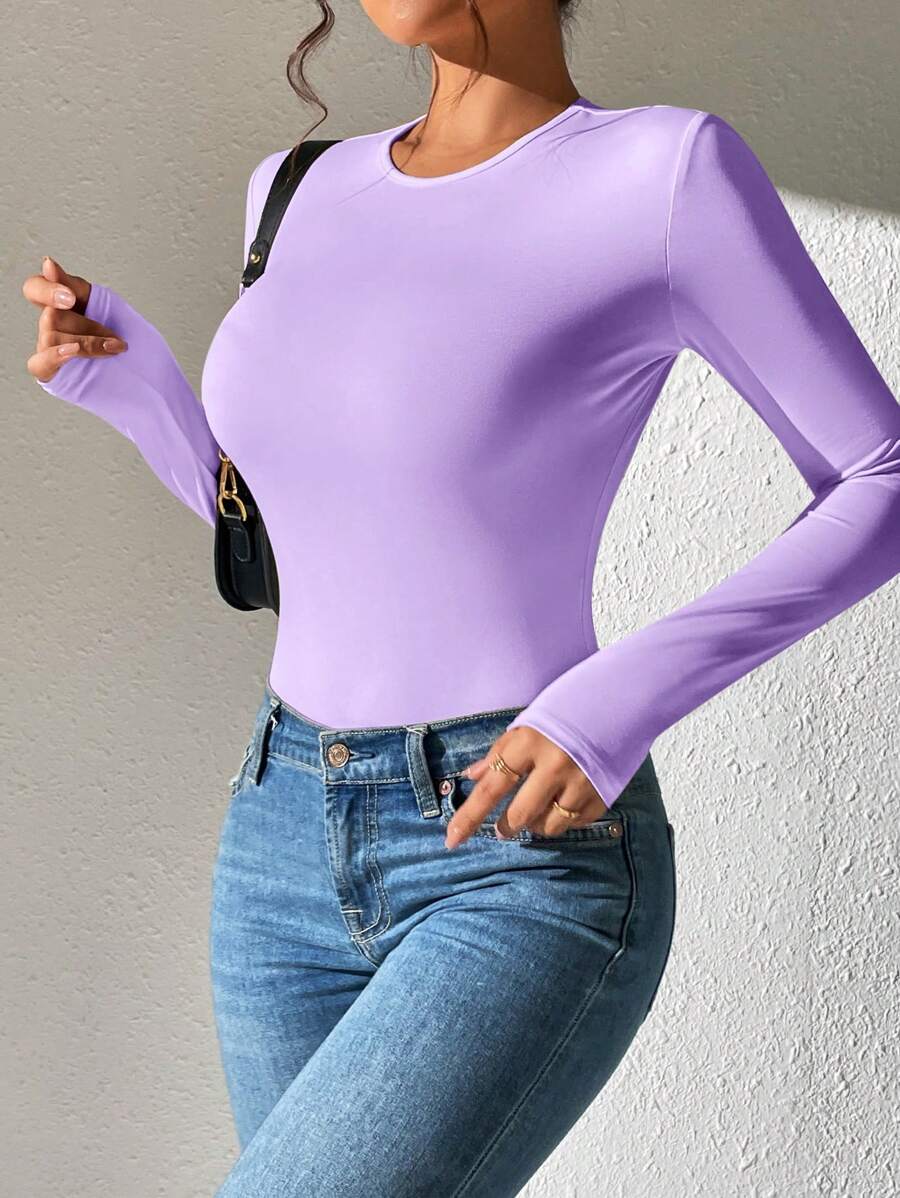 solid lavender slim fit long sleeve bodysuit